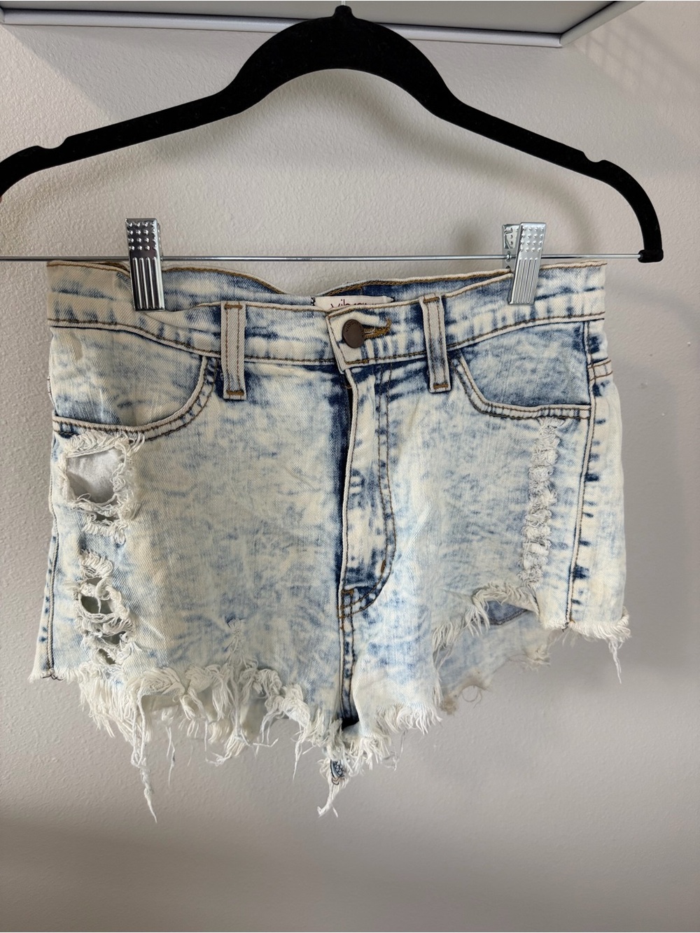 Vibrant Acid Wash Distressed Denim Shorts in Light Blue